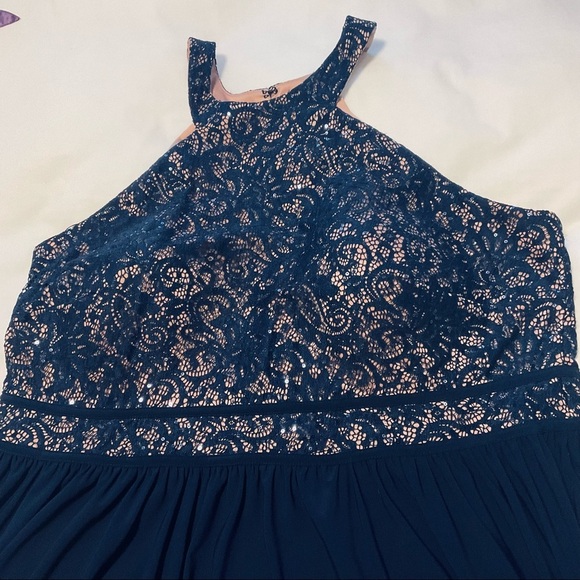 🌟HP🌟 PLUS 22W Navy/Nude sequins Lace Halter Bodice Navy Jersey Maxi Skirt - Picture 4 of 14